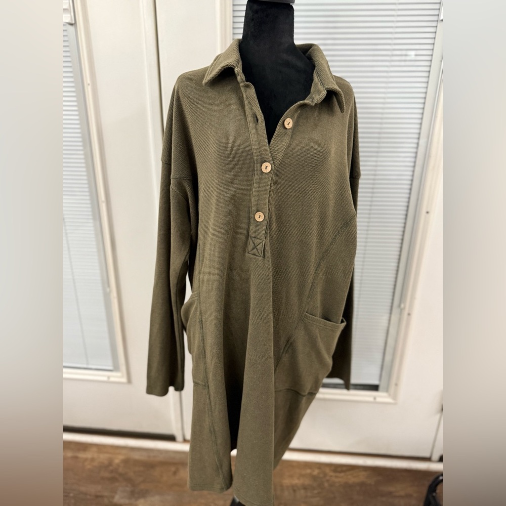 Chic Olive Mini Dress with Button Detail